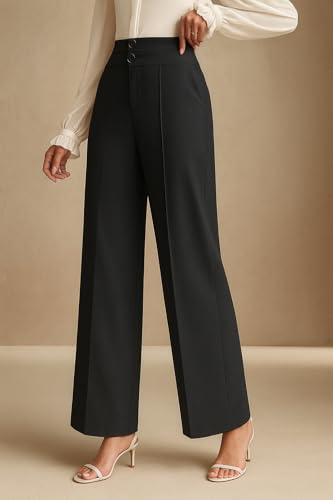 Image of SAKHWALA Women's High Waist Wide Leg Formal Trousers with Double Button Waistband | Office Wear & Casual Wear Pants with Side Pockets - Beige, Grey & Pink