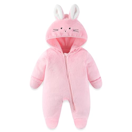 JiAmy Baby Snowsuit, Baby Boys Girls Clothes Set Fleece Animal Hooded Winter Overall Romper Jumpsuit Bunny 0-3 Months