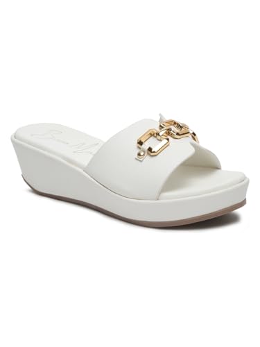Image of Bruno Manetti Women's Slipon Back Open with Upper Golden Buckle Round Toe Comfort Platform Wedges