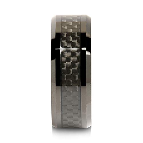 100S JEWELRY 8mm Tungsten Carbide Ring Carbon Fiber Inlay Black Plated Wedding Band Size 6-163