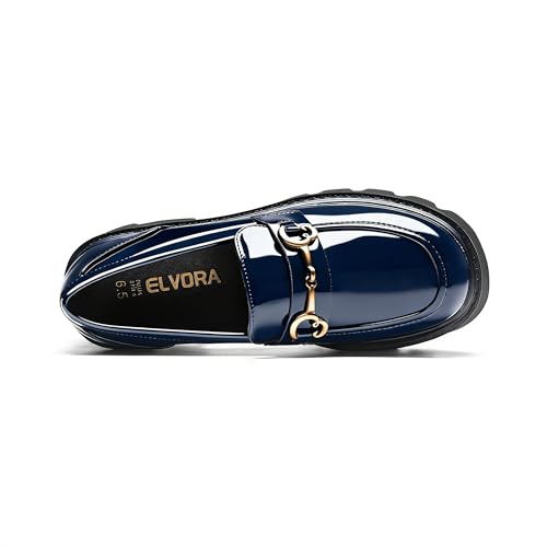 Image of Black Platform Loafers for Women - Women's Slip-On Leather Loafers, Chunky Comfort Shoes for Work & Dressy Occasions