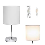Simple Designs LT2007-WHT-LB Basic Chrome Mini Table Lamp for Living Room, Nightstand, Desk, Countertop, White, with Feit LED Bulb Included