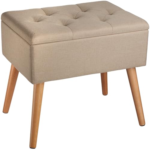 tectake® Puff Almacenaje Dormitorio con Diseño Elegante Efecto Lino, Banco con Almacenaje Práctico, perfecto Taburete Tocador, Puff Reposapies o Banqueta Dormitorio - 51 x 37,5 x 45,5 cm Arena