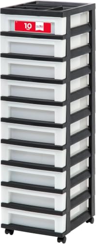 Image of IRIS USA 10-Drawer Rolling Storage Cart, Black /Pearl | Keep classroom supplies, teacher essentials, craft materials, and learning tools organized with easy-access drawers.