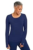 Healing Hands Mackenzie Women's Underscrub, Long Sleeve Tee with Thumbholes, Modern Fit Undershirt- 5051, S, Navy