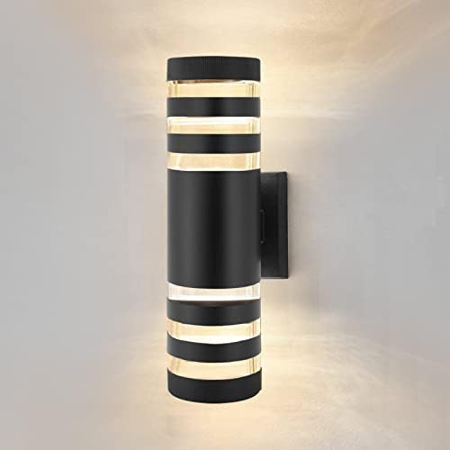 Xpork Outdoor Round Wall Light Waterproof Garden Wall Lamp Stainless Steel Aluminum LED Wall Lamp Downlight Garden Yard Outdoor Patio Downlight Indoor Lighting Lamp for Garden Wall Fixture (Black)