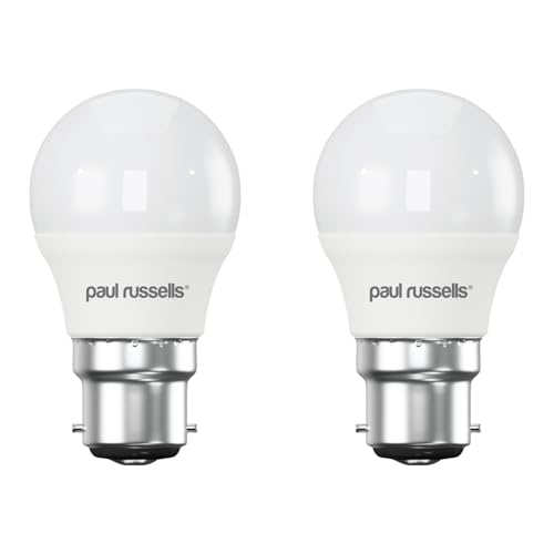 paul russells LED Light Bayonet Cap B22, 40w Equivalent, 4.9W 470 Lumens LED Bulbs, 6500K Bright Daylight, Mini Globe Frosted G45 BC Golf Ball Energy Saving (Not Dimmable) Lightbulbs, 2 Pack