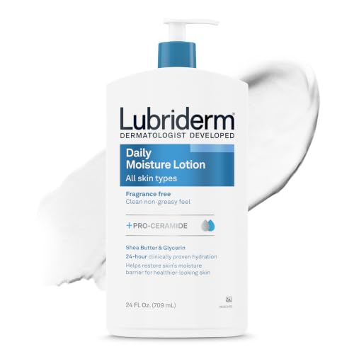 Lubriderm Fragrance Free Daily Moisture Body Lotion + Pro-Ceramide, Unscented Lotion, Body Lotion...