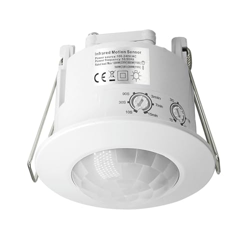 SENSKY Indoor 360 PIR Motion Sensor - Recessed Ceiling Flush Mounted Motion Detector Infrared Motion Sensor for Light Switch Programmable Settings Ideal for LED Lights in Home Office & Hallway