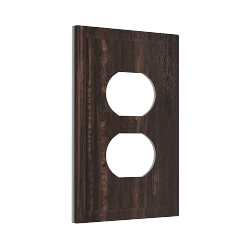 Yamxbfa Rustic Vintage Dark Brown Wood Grain 1 Gang Duplex Outlet Covers Decorative Single Light Switch Covers Electrical Receptacle Wall Plate Plug Switchplate Faceplate for Farmhouse Bathroom Decor