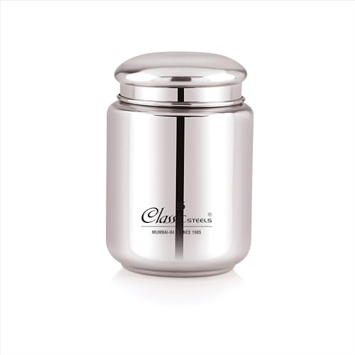 Classic Steels Stainless Steel Canister - Elegant Circular Design for Tea, Coffee, and Spices | Leak Proof | Airtight Kitchen Storage Container 1000ML