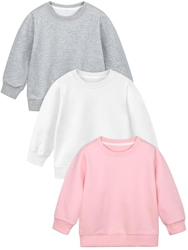 Image of Cooraby 3 Pack Baby and Toddler Girls' Sweatshirt Girl No Cap Crew-Neck Sweatshirt Long Sleeve Pullover Shirt