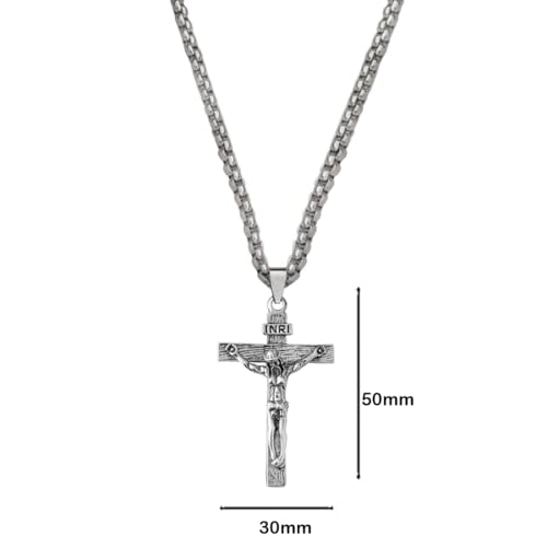 Image of M Men Style Religious Lord Jesus Christ Cross Silver Stainless Steel Pendant Necklace Chain for Men and Women