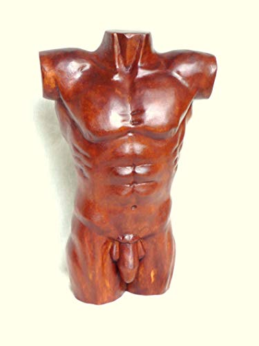 Torse en bois sculpté à la main Sculpture érotique homme 40 x 21 x 15 cm env. 3 kg