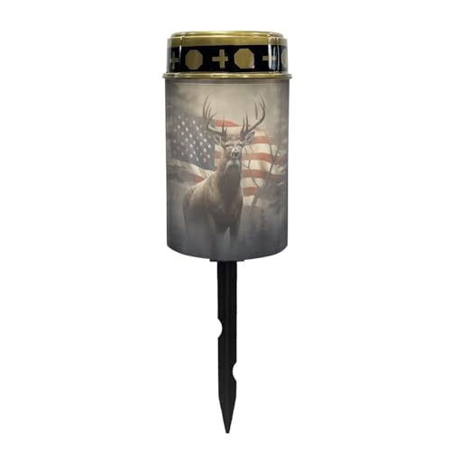 Image of Poceacles Outdoor Lights Solar Powered Flameless Candle Cemetery Votive Candles Waterproof Outdoor Memorial Candle Solar Stake Lights 4th of July Patriotic Decoration, Deer American Flag Retro