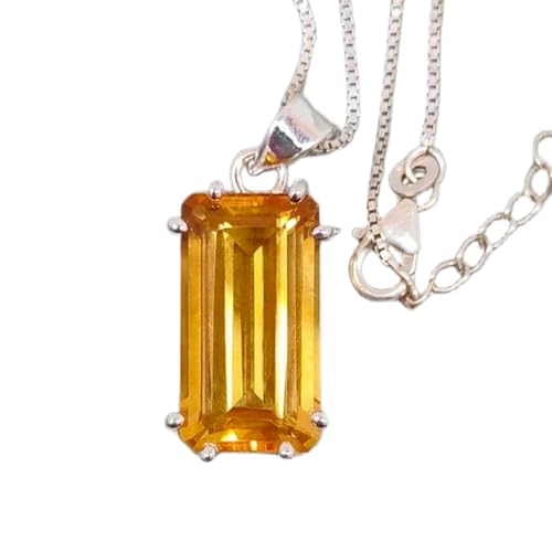 Pendentif en citrine naturelle orange de 20x10mm taillé à facettes sur chaîne en argent pur