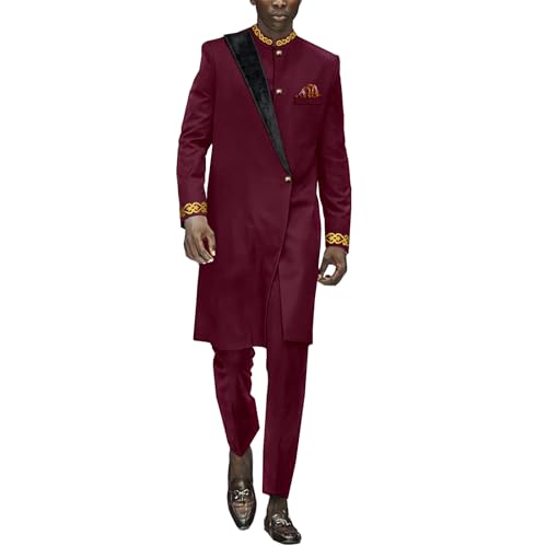 African Suits for Men Dashiki Tradition Attire Splice Velvet Shirt and Pants 2 Piece Sets Outfits Clothing