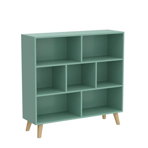 Image of IOTXY Wooden Open Shelf Bookcase - 3-Tier Bookshelf with Leg, Tiffany-Green