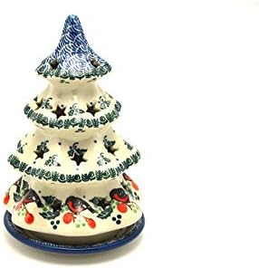 Polish Pottery Christmas Tree Luminarz - Medium (7") - Red Robin