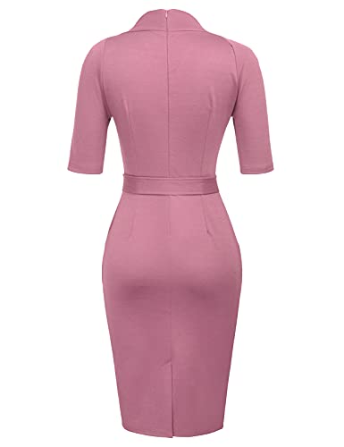 Grace Karin Women Vintage Short Sleeve Slim Fit Belted Business Pencil Dress Dark Pink Large #TOP1