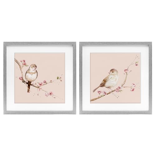 Tableaux Sweetest Brown Birds Branch Stupell Industries sous verre encadrés gris