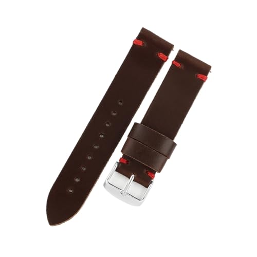 [KKTHRFFKK] Genuine Leather Strap Watch Accessories Handmade Stitched Watchbands 18mm 20mm 22mm Coffee Black Bracelets Band(Coff