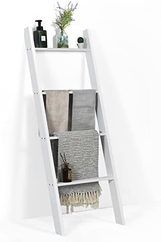 CASART 4 Tiers Blanket Ladder, Wall Display Shelf Stand, Wooden Towel Rack Flower Plants for Living Room Kitchen Bathroom (White)
