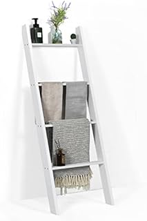 Multigot 4-Tier Blanket Ladder, Wooden Towel Rack, Wall Leaning Ladder Shelf for Blankets, Towels and Scarves, Hold up to 80 KG (White)