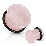 Par de tapones de búho perforado de cuarzo rosa con piedra natural acampanada y anillo en O negro