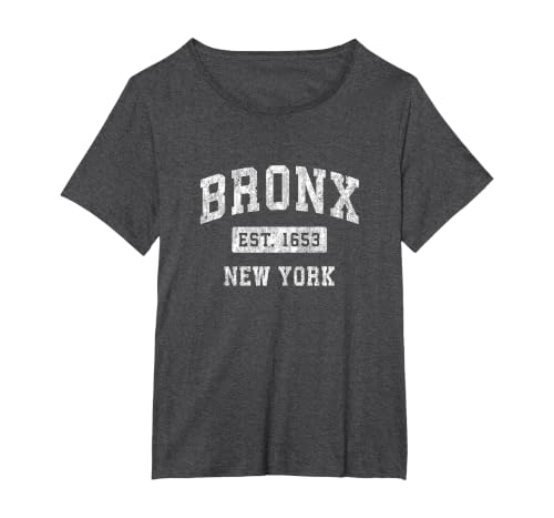 Bronx New York NY Vintage Established Sports Design T-Shirt, Women's Plus, Dark Heather Grey, 1X
