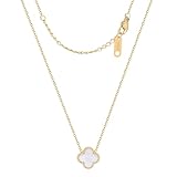 KINFERTE 18K Gold Plated Clover Necklace for Women Four Leaf Clover Necklace Flower Lucky Double Sided Pendant Dainty Trendy Jewelry Birthday Gifts for MoM Women Sister Grandma Besties Coworker (White)