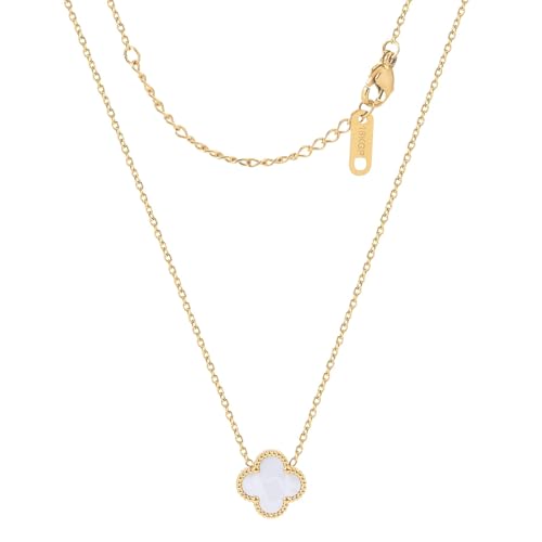 KINFERTE 18K Gold Plated Clover Necklace for Women Four Leaf Clover Necklace Flower Lucky Double Sided Pendant Dainty Trendy Jewelry Birthday Gifts for MoM Women Sister Grandma Besties Coworker (White)