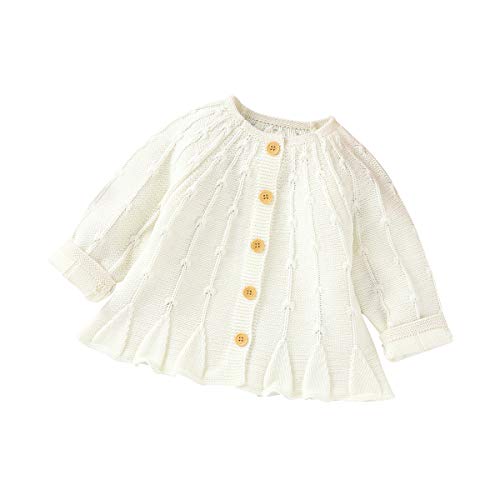 CIYCUIT Toddler Baby Girl Cardigan Sweaters Long Sleeve Button Knit Fall Winter Clothes White 12-18 Months
