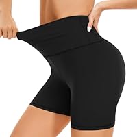 BLONGW Cycling Shorts Women- High Waisted Biker Shorts Tummy Control Black Yoga Gym Workout Athletic Running Sports Short Leggings UK Gift for Women（Black,S-M）