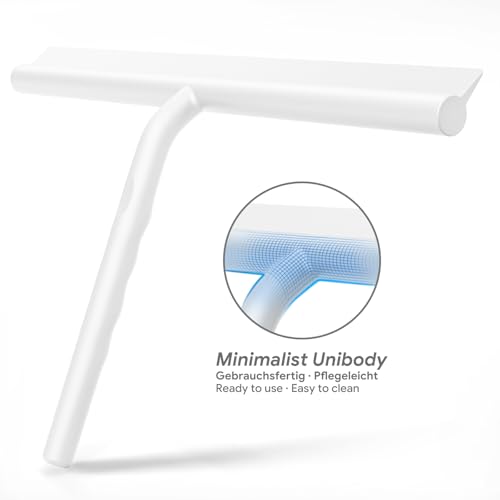 ecooe Silikon Duschabzieher 33cm Weiß, Abzieher Dusche mit Halter, ohne Bohren Duschabzieher, Fensterabzieher mit Edelstahlkern, Badwischer für Glas, Spiegel, Fenster, Fliesen