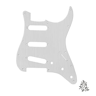 Fleor Pickguard à 11 trous en métal style SSS pour garde-boue électrique Stratocaster Style moderne Argenté - Les Beatles, Paul McCartney, John Lennon, RIngo Starr, George Harrison
