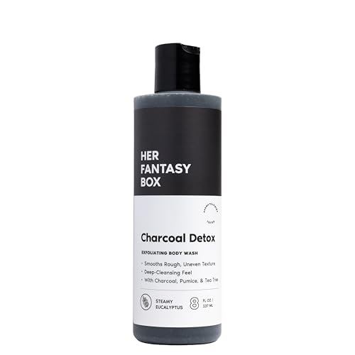 Image of Her Fantasy Box | Charcoal Detox Exfoliating Body Wash - Activated Charcoal & Pumice Deep Cleanser with Tea Tree & Eucalyptus, Refreshing Exfoliation for Smoother Skin, Vegan & pH Balanced (8 oz)