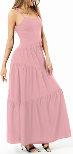 Image of Women's Summer Flowy Tiered Maxi Dress Elegant Spaghetti Strap with Ruffled Skirt Beach Vacations Parties