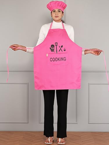 Image of Waterproof Polyester Printed Cooking Apron with Large Front Pocket & Chef Cap - Free Size | Kitchen, Home, Hotel, Cafe & Restaurant Use
