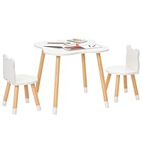 HOMCOM Kids Table and Chair Set, 3-Piece Childrens Table and Chair Set with 2 Bear-Shaped Chairs, for Playroom, Nursery, Living Room, White