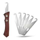 ProSSS 7pcs Club High-Carbon Steel Single-End Hook Knife Set with Wood-Grip Handle & Pre-Lubricated Blades - Golf Club/Bike Grip Removal Tool