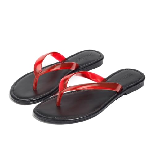 Image of Flip Flops for Women Jelly Slim Thong Sandals Minimalist Essentials Flat Sandals Summer Beach Travel Walking Slides with Vegan Leather