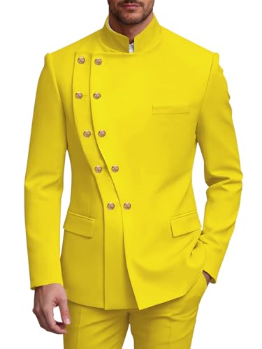 2 Piece Double Breasted Suit Men Chinese Tunic Suits Mandarin