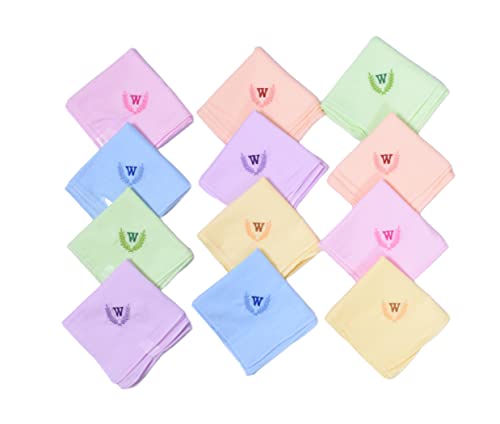 Image of ANTONIA Personalized Cotton Women's Handkerchiefs with Embroidered Initials, Assorted Colours (33 cm x 33 cm)