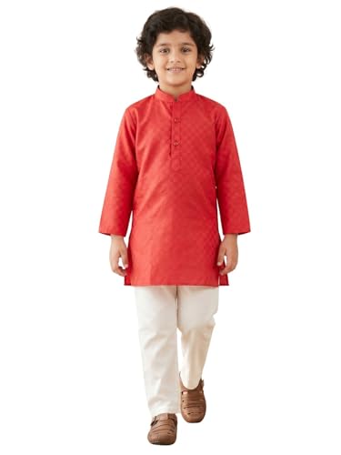Image of AJ DEZINES Boys Cotton Full Sleeve Printed Kurta Pajama Set for Kids - Ethnic wear | Special Occasion & Traditional Outfit |Boys Kurta Pyjama Set - Regular Fit