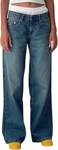 Womens Baggy Jeans,Women Y2K Low Rise Baggy Jeans,Straight Wide Leg Boyfriend Streetwear Loose Fit Denim Pants