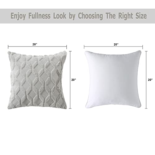 Volcanics Pack of 2 Faux Wool Throw Pillow Covers 20x20 Inches Decorative Farmhouse Velvet Couch Pillow Case Soft Plush Square Boho Cushion Pillowcase, Light Grey