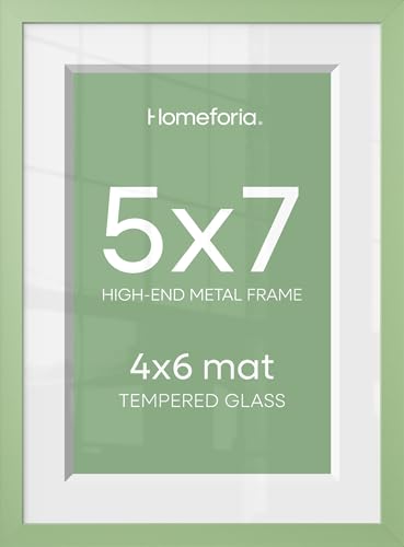 Image of Homeforia 5x7 Green Picture Frame, High-End Metal, 4x6 Mat, Glass | High End Aluminum, Tempered Glass, Acid-Free 4x6 Removable Mat, 5x7 in Edge-to-Edge Display 7x5, Wall Kit, Set Of 1