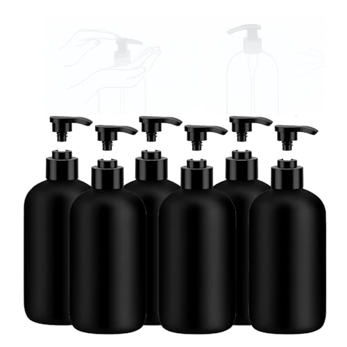 Image of Prakash 500ml Black Bottle (Pack of 6) Empty Plastic Pump Bottles Dispenser Portable Clear BPA-Free Cylinder Shampoo Lotion Hand Pump Bottle Durable Refillable Containers for Massage Oil, Liquid Soap