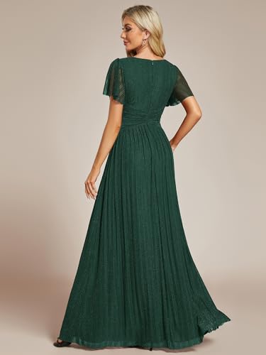 Image of Ever-Pretty Women's V-Neck Glitter Formal Dresses Pleated Short Sleeves Floor Length A-Line Mother of Bride Dress 11961